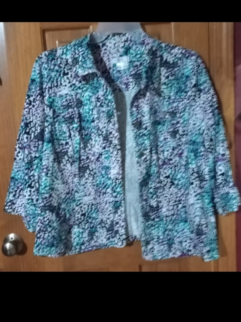 CJ Banks Teal, Green & White Button Down Jacket